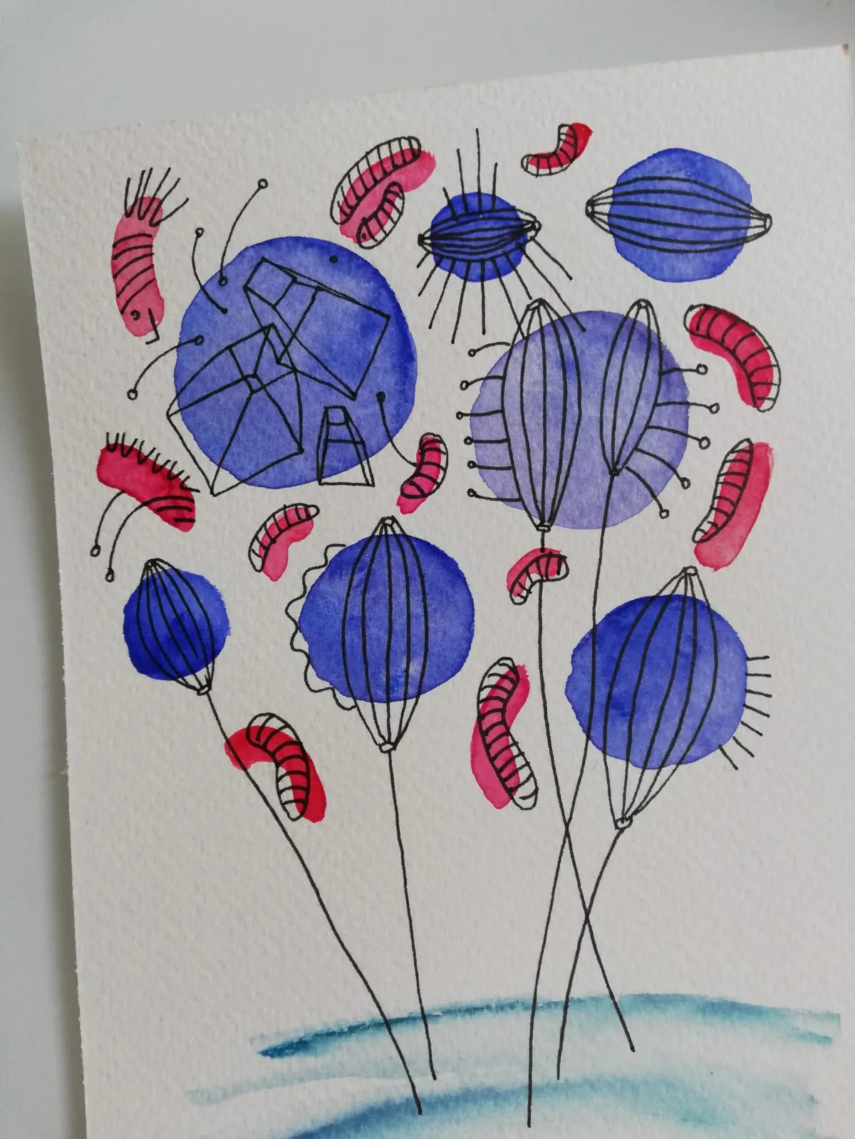 Blue Blooms · Watercolour and ink on paper