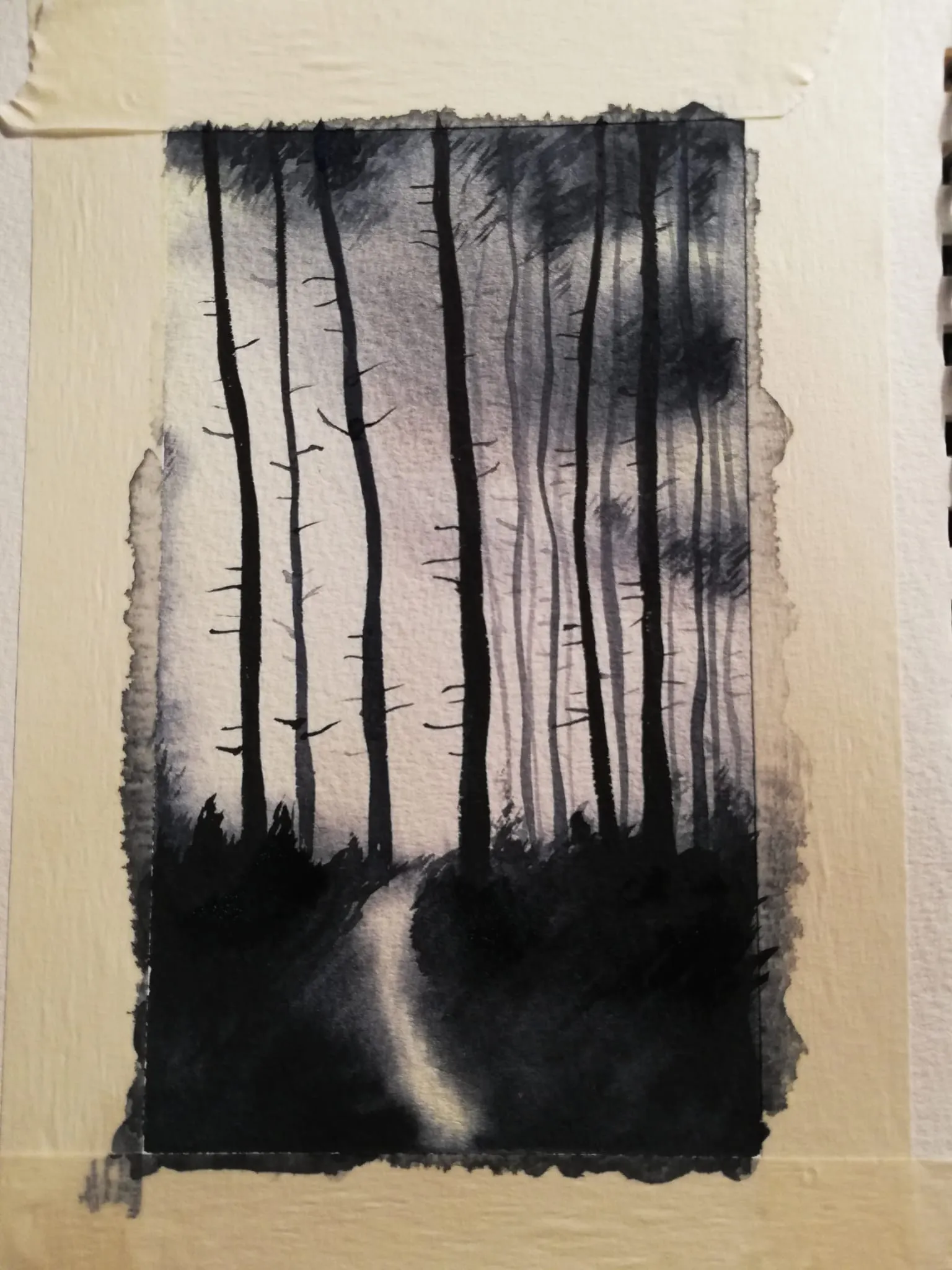 Night Forest · Ink wash on paper