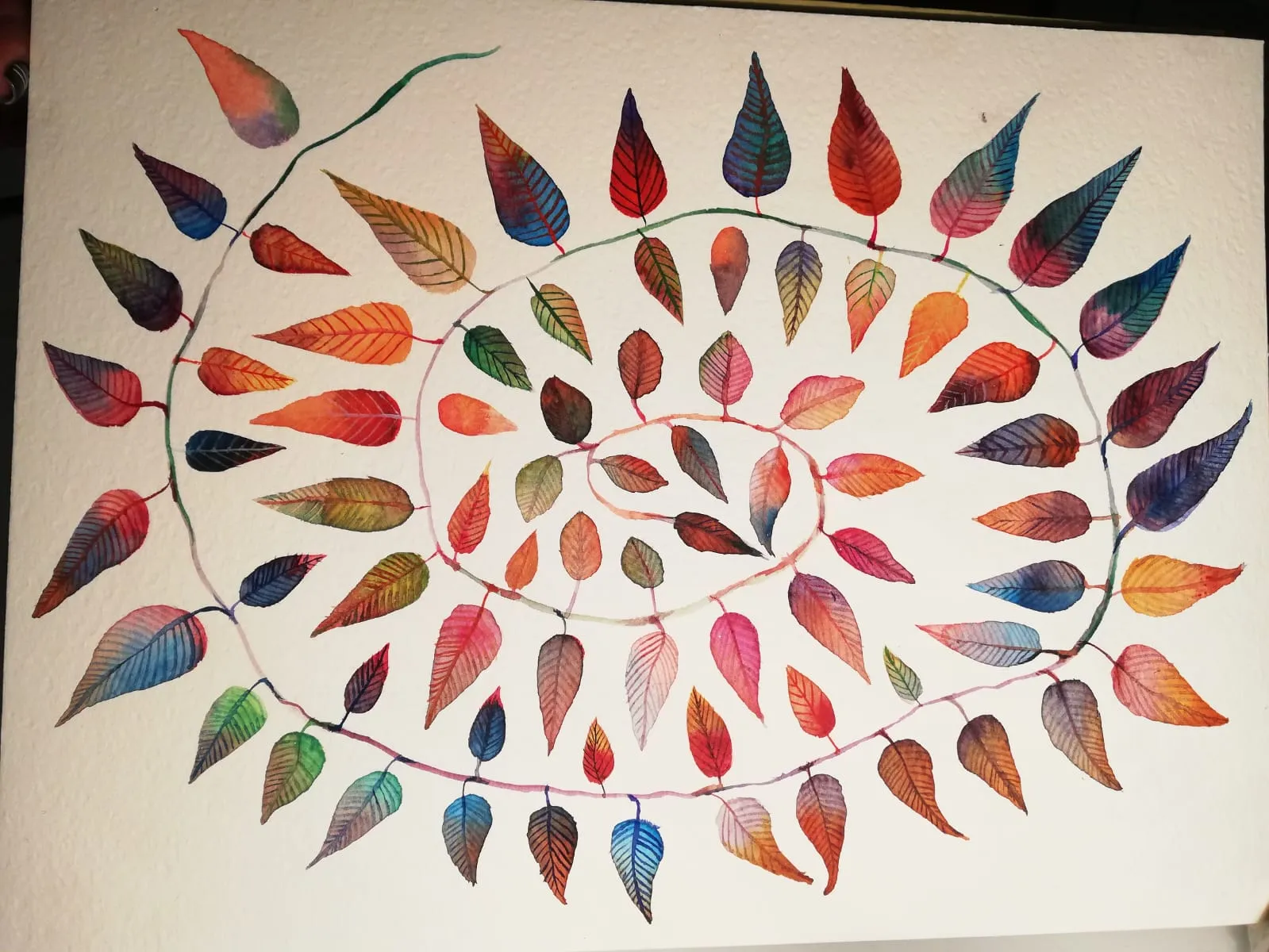 Spiral of Leaves · Watercolour and ink on paper