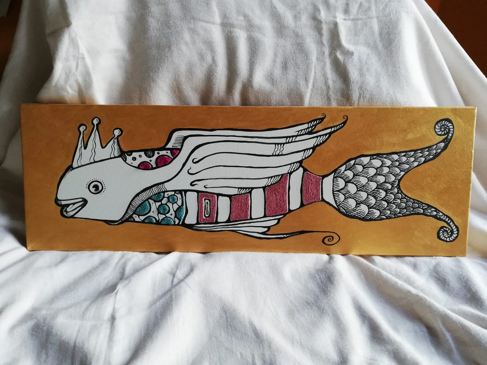 Pisces Queen · Acrylic & embroidery on canvas