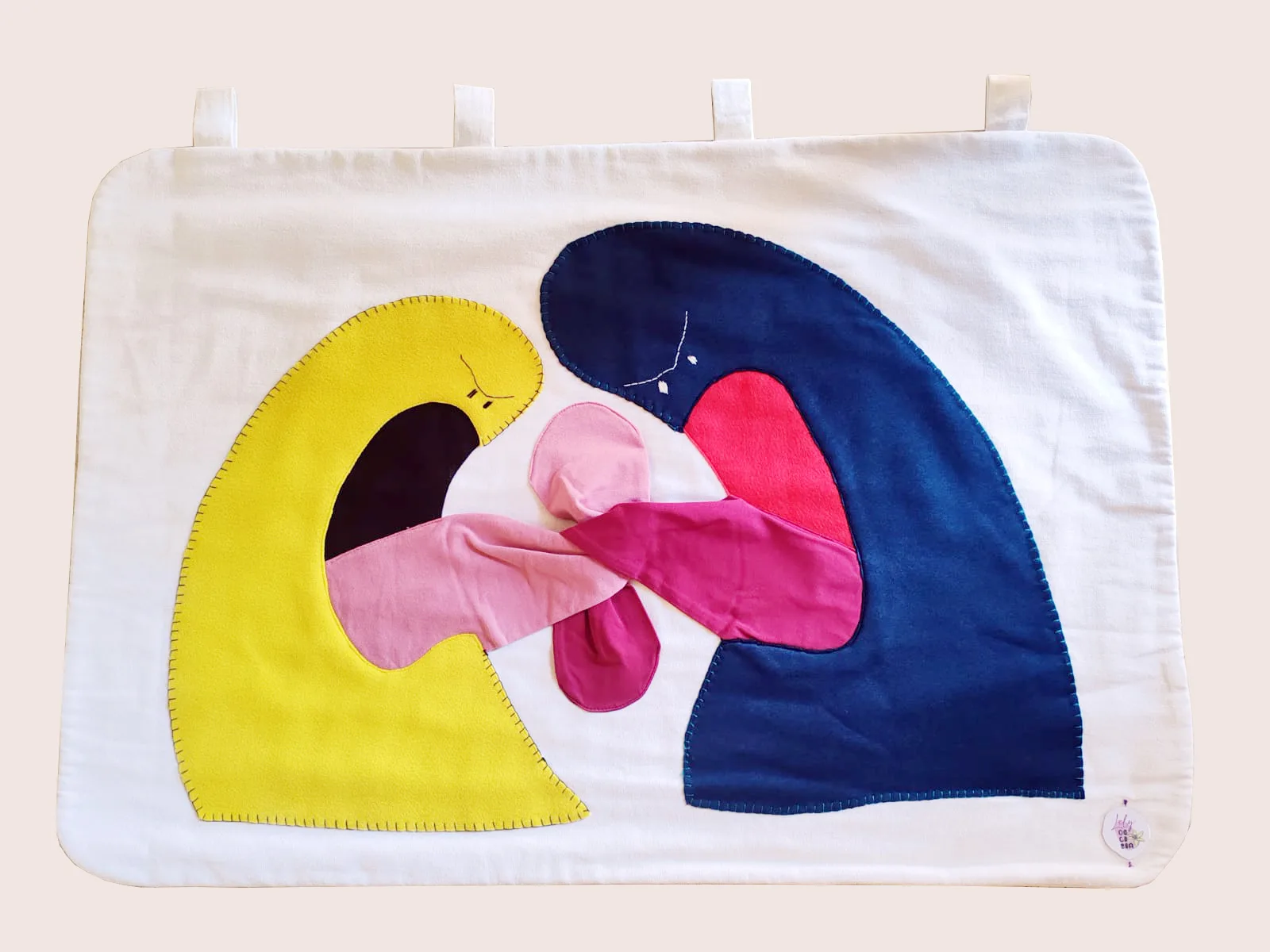 The Disputants · Light fabric base with shaped, hand-sewn fabric appliqués and embroidery