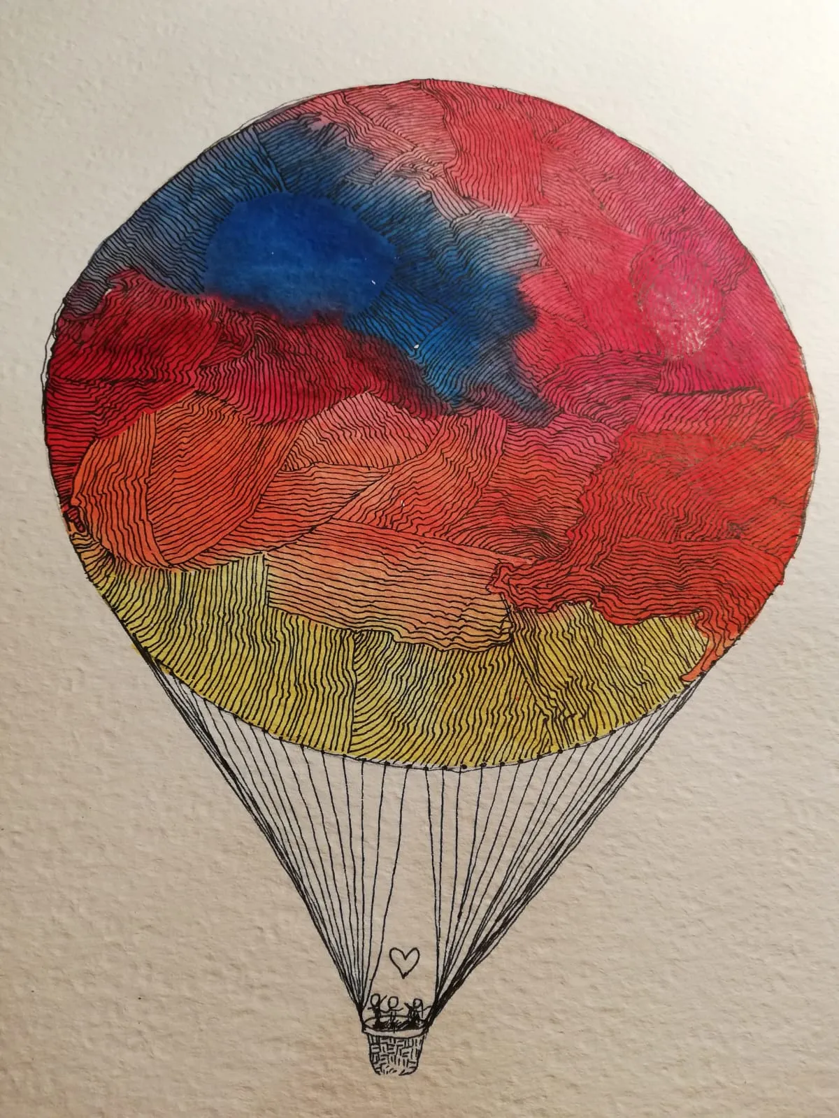 Hot-Air Balloon · Watercolour and ink on paper